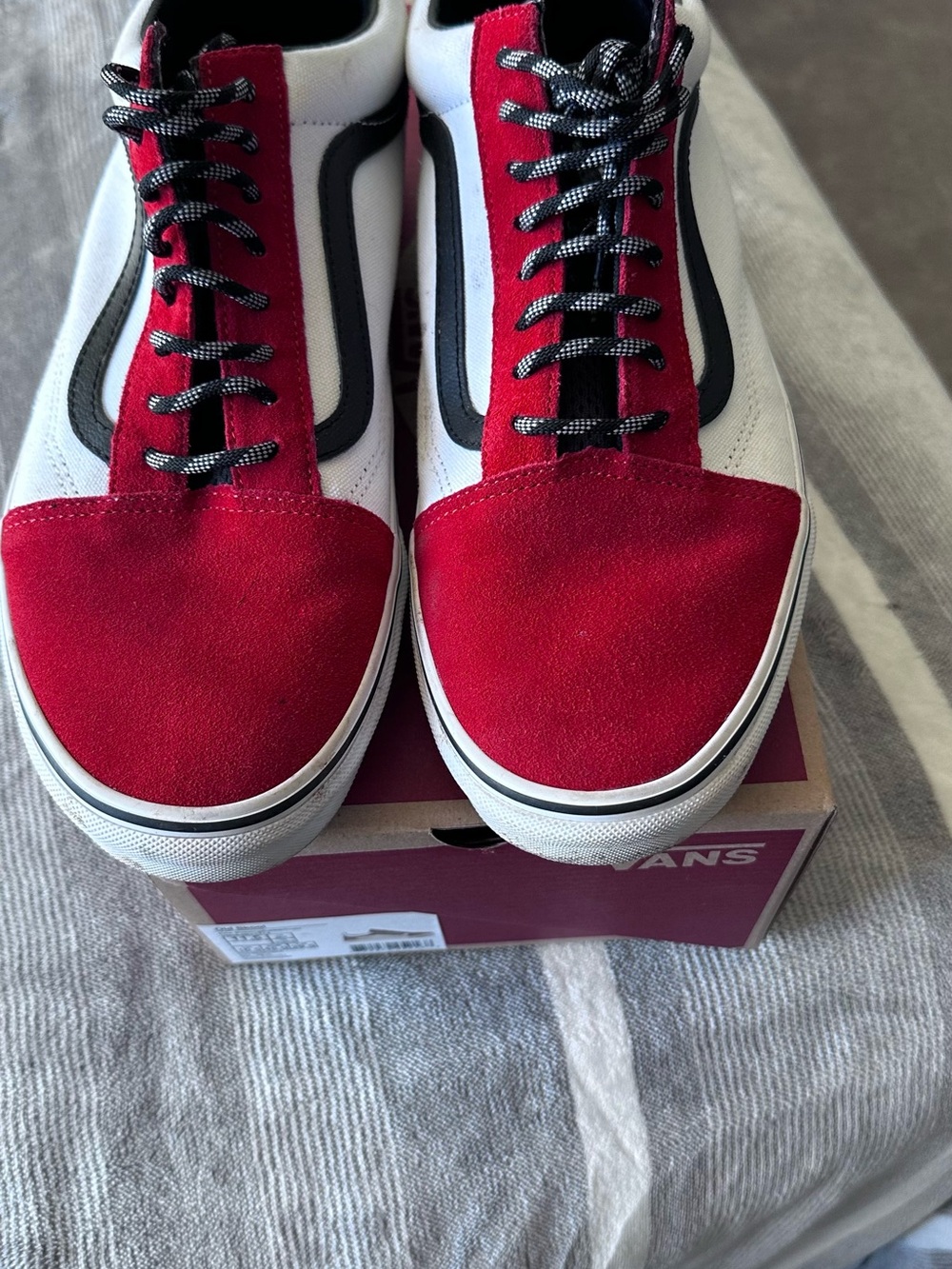 Vans Red Suede & White Canvas Low-Top Sneakers with Black Stripe